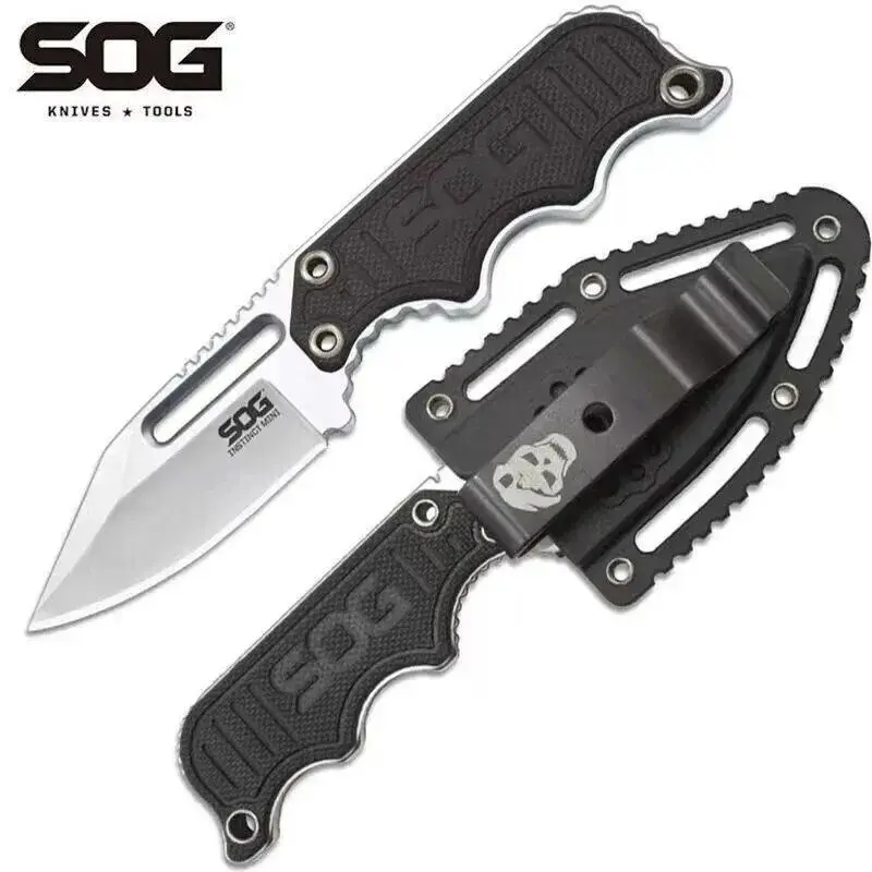 SOG Mini EDC Knife with G10 Handle - Lightweight Tactical Pocket Blade, Multi-Functional Survival Equipment, Portable Camping Tool, Great Gift for Outdoor Enthusiasts, Non Slip, Stainless Steel, Full Tang, Multiple Carry, Bushcrafting, 11.9Cm, Abs Sheath,