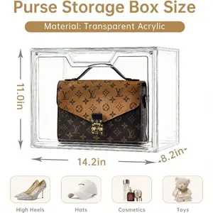 Purse Organizer For ClosetClear Acrylic Display Case For Handbag Organizer Purse Storage Box With Magnetic Door Plastic Storage Bins For Book Collectibles Cosmetic 5 Pack