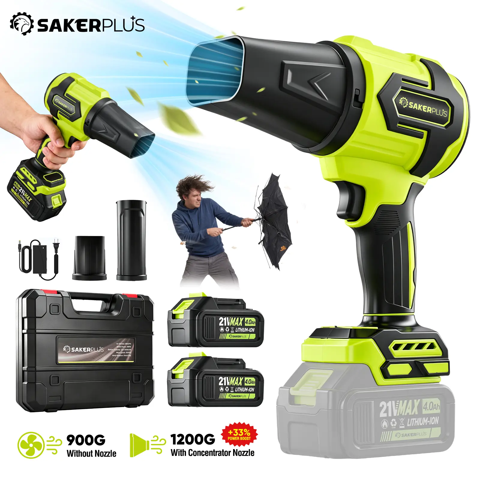 Sakerplus Turbo Jet Blower,Leaf Blower, Violent Turbo Fan, Pure Copper Motor,Car Drying After Wash, Handheld,Cordless Turbo Power Air Duster,Home Improve,Garden Mainte