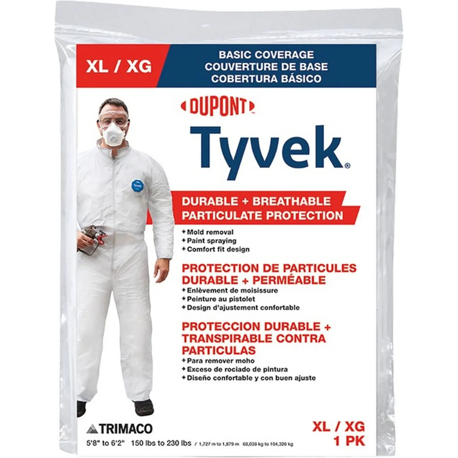 Trimaco 14123 XL No Elastic Tyvek Coveralls-1PK LANC-179655
