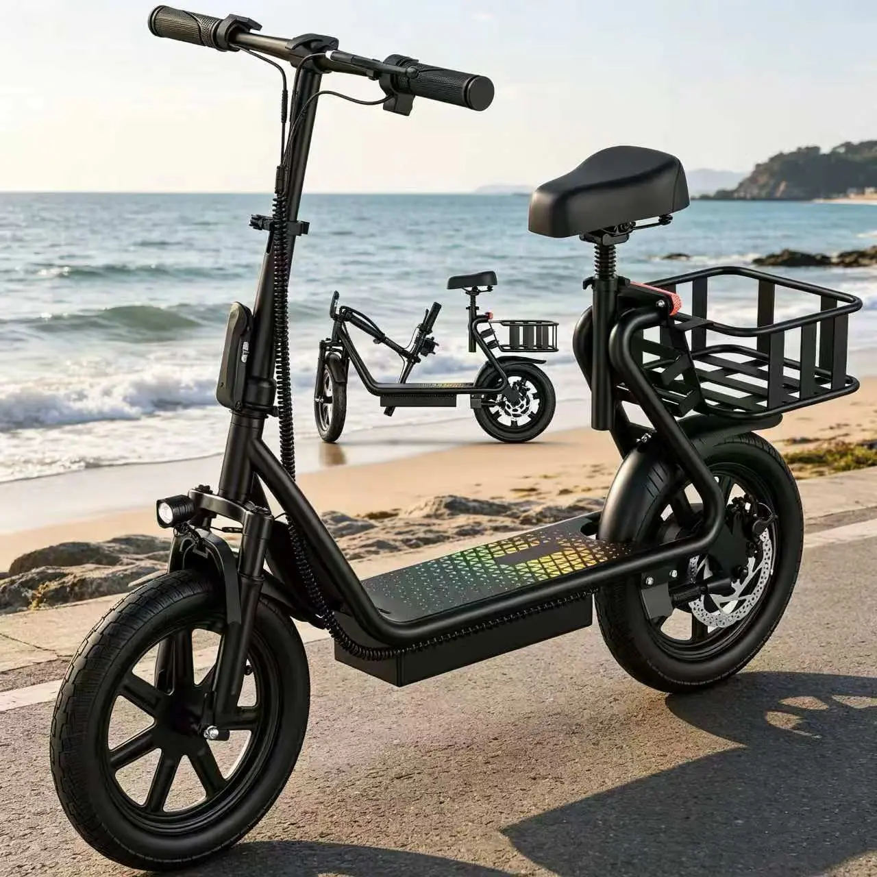 Electric Scooter for Sports & Outdoor Fitness - 21-27 Mi Range, 48V 22.5Ah Battery, 22MPH Speed, Rear Storage Basket, Foldable, Portable