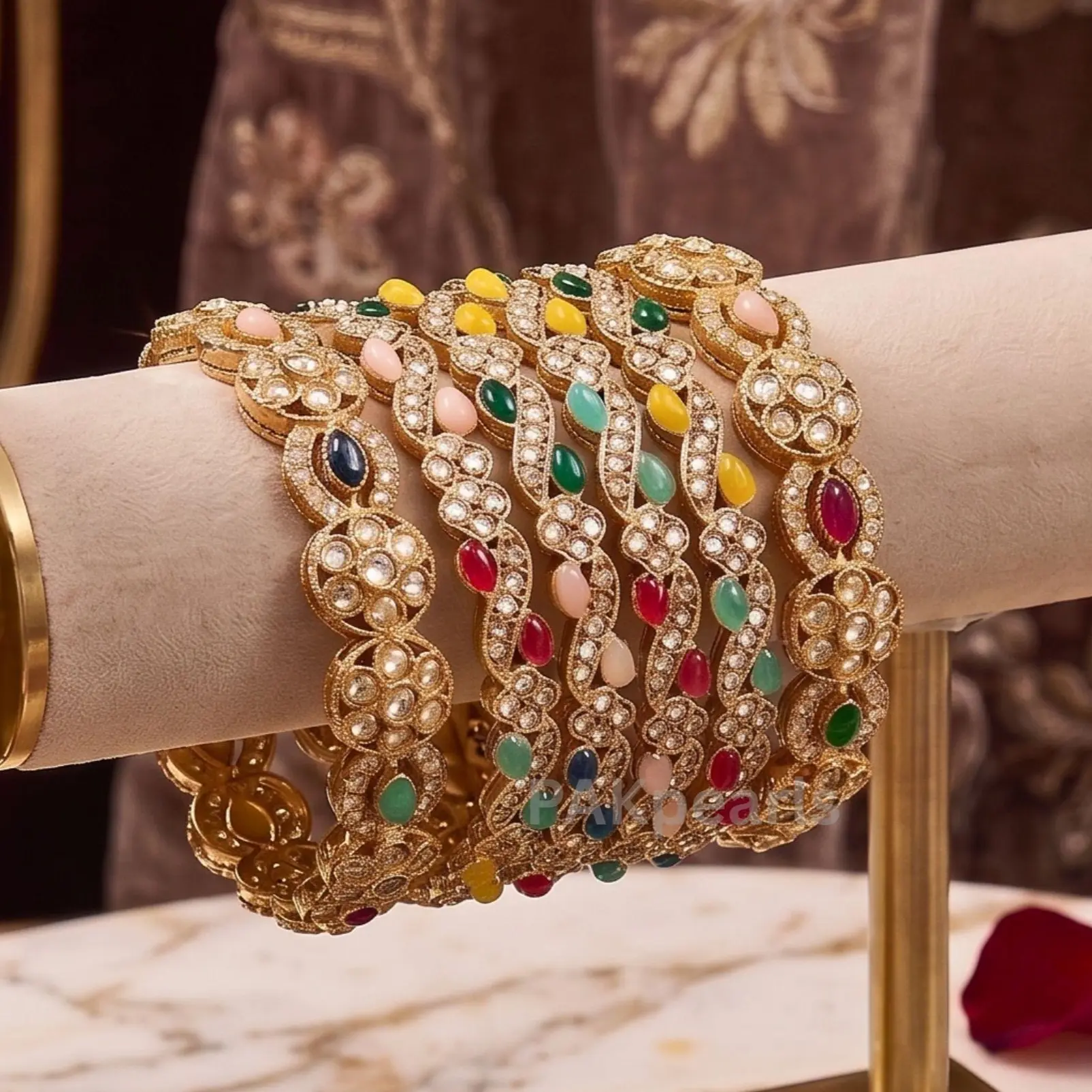 6 Pcs Multicolor Pearl Meenakari Bangles Set | Indian Wedding & Party Kundan Kada