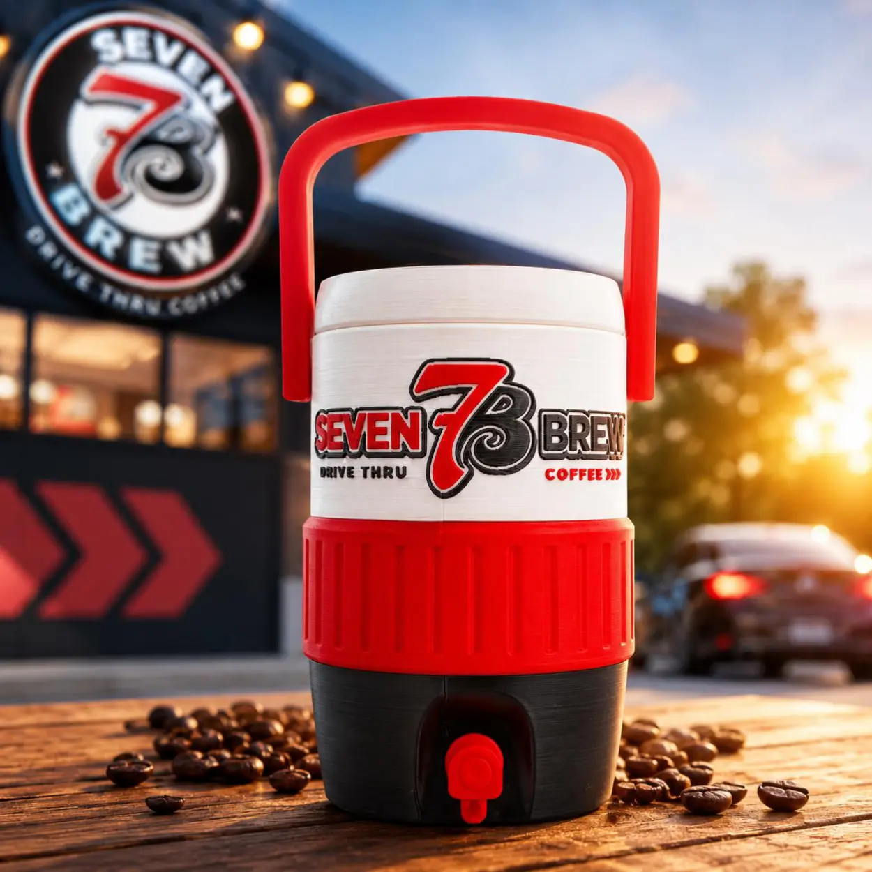 7 Brew 3D Printed Can Holder Coozie with Opener – Drive Thru Coffee Accessory
