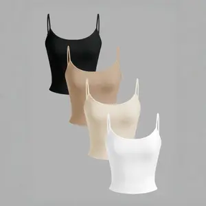 Elegant Ultra-Comfortable 4 Pack Ribbed Camisoles Yj009 White Blue Black Adjustable Straps Lightweight Fabric for Summer Women's Wear Fitted Cut Minimalist Style Thin Breathable Tank Top Basic Plain Pattern Casual Essential
