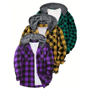 [3pcs Fashion Trendy Hooded Sweatshirt] 3pcs Men's New York Fashion Trendy Hat Plaid Shirt Hooded Plaid Sweatshirt Flannel Hoodie Plaid Sports Shirt Fashion Trend Hooded Cardigan