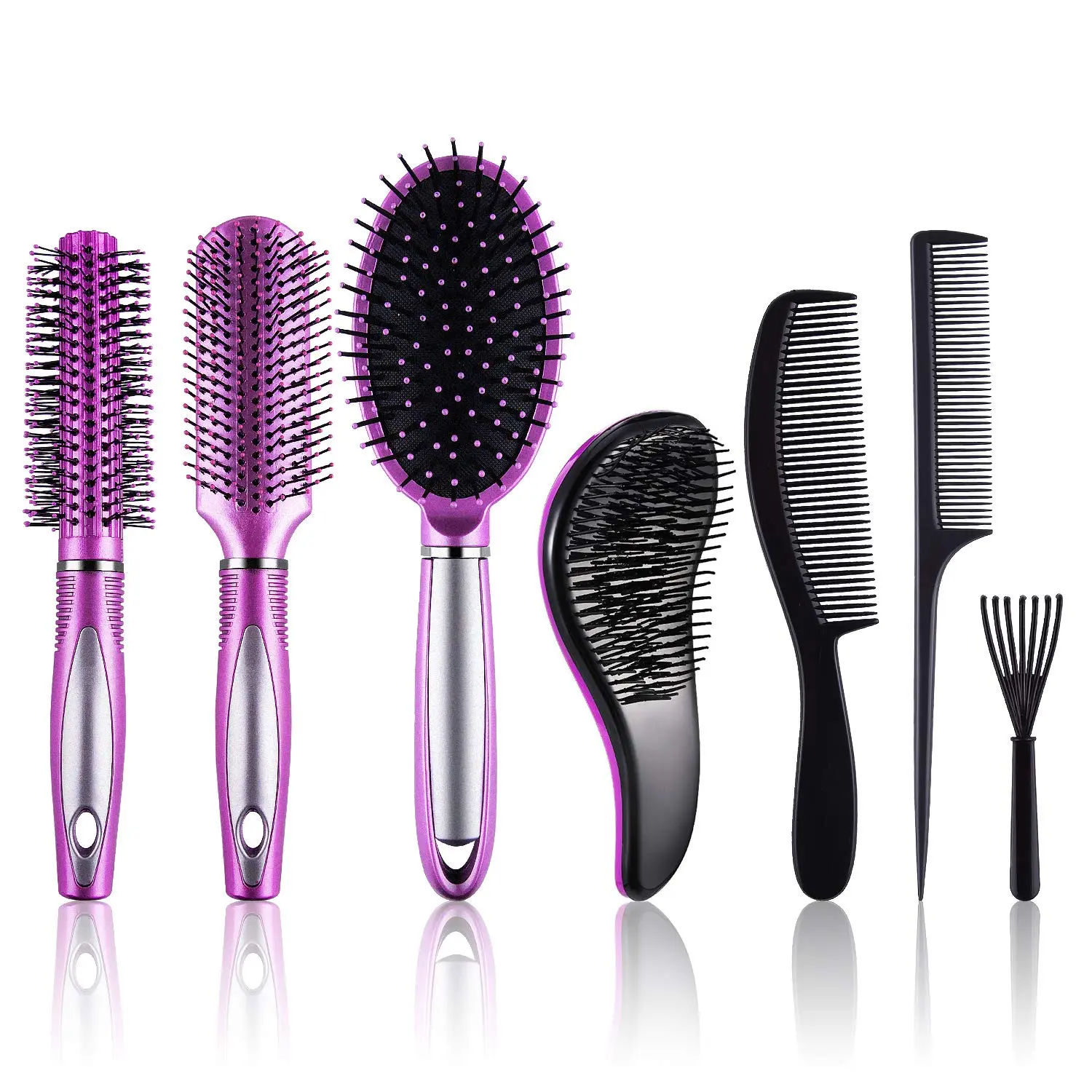 7 Pcs Hair Styling Set for Women and Men: Round Brush, Paddle Brush, Detangling and Wet/Dry Brushes