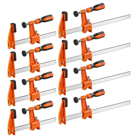 【toolupgrade】VEVOR F Clamps for DIY Enthusiasts, 8-Pack 6" & 12" Woodworking Clamps, 600 lbs Load Limit, Malleable Iron-Carbon Steel, Ergonomic Handle, Plastic Pad, Self-Locking, Raised End Stop, for Metalworking, Bar Clamp Set, Heavy Duty Clamp, Adjustab