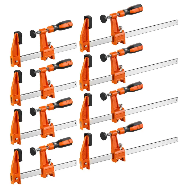 【toolupgrade】VEVOR F Clamps for DIY Enthusiasts, 8-Pack 6" & 12" Woodworking Clamps, 600 lbs Load Limit, Malleable Iron-Carbon Steel, Ergonomic Handle, Plastic Pad, Self-Locking, Raised End Stop, for Metalworking, Bar Clamp Set, Heavy Duty Clamp, Adjustab