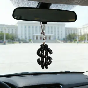 Car Pendant Money Symbol, New Design Rhinestone Car Rearview Mirror Hanging Decor, Multicolor Shiny Lucky Money Car Ornament, Unisex Car Interior Decoration