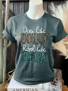Women's Dolly Reba Like Me T-shirt, Casual Letter Print Short Sleeve T-shirt for Summer, Women's Top for Daily Wear, Crewneck