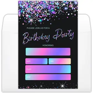 Black and Glitter Birthday Party Invitations Cards with Envelopes Modern Birthday Celebration Supplies Double-sided Fill-in Bday Invites for Boys Girls - C11