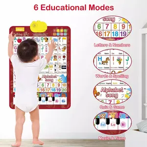 Bilingual English & Spanish Electronic Alphabet Wall Chart with Talking ABC 123s Music Poster Interactive Educational Toddler Toy for Kids Learning Toys 1-6 Magnetic Letters Board