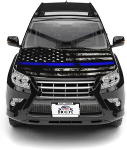 HOOD's Flags Thin Blue Line Police Support Car Hood Cover, 63”x47” Stretchable Weather-Resistant Flag Design Car Accessories