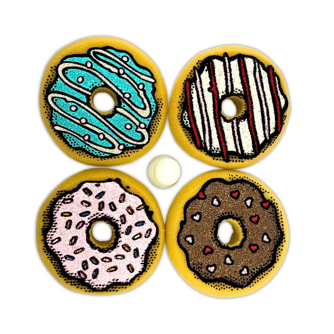 Donut Sponge Set (4-Pack) | Cute Kitchen Dish Sponges with Suction Cup Holder | Fun Kitchen Cleaning Sponge Set