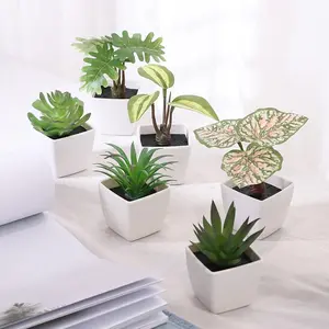 Artificial Potted Plant (6pcs/set), Faux Plant Decoration, Lifelike Fake Plant, Realistic Potted Plant, Desktop Ornament for Home Office Decor
