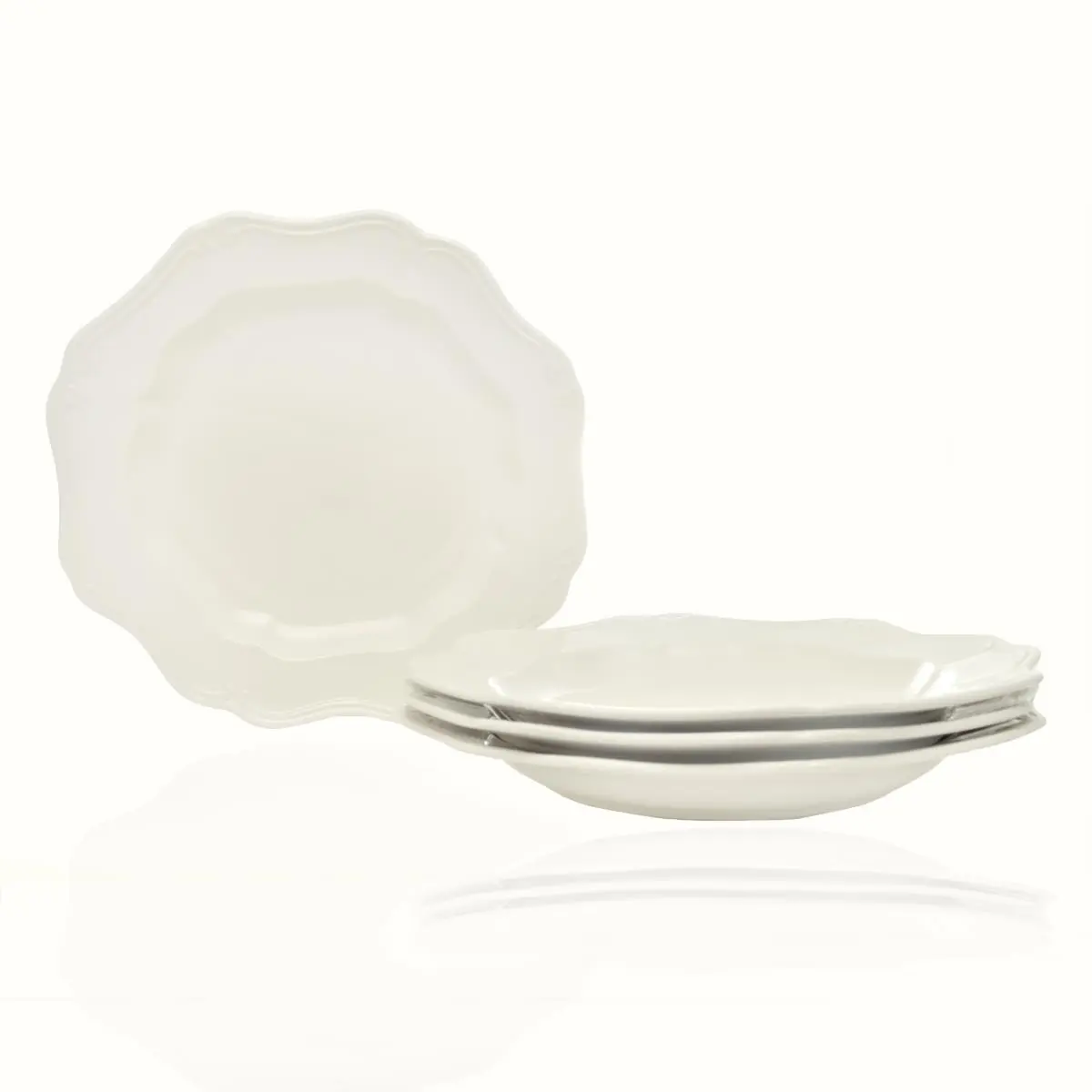 Red Vanilla Country Estate Textured White Stoneware Dinner Plates - 4-Piece Set, 11" w x 11" l x 1.5" h, Traditional Round, Oven-Safe, Dishwasher-Safe, FQ900-401