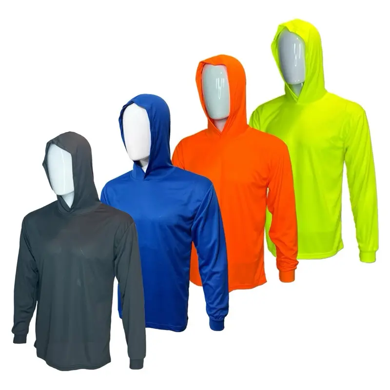 4 PACK  - Hi Visibility ultra light weight Long sleeve hoodie shirt / polyester birdeye Fabric for quick dry