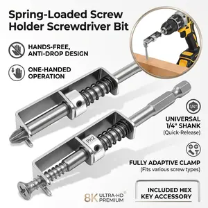 Spring-Loaded Screw Holder Bit, Professional Heavy-Duty Anti-Drop Screwdriver Bit for Single-Hand Operation, Universal Screw Retaining Tool Bit Holder for Electricians, Mechanics, Overhead Work, Home DIY Repair & Daily Maintenance