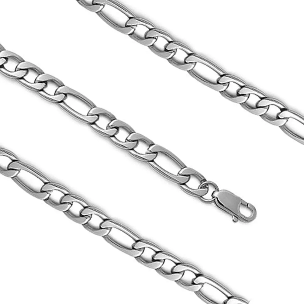 8MM Solid Men's Stainless Steel Figaro Chain Necklace 22"
