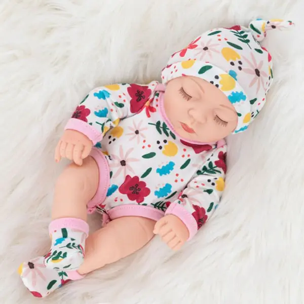 10-Inch Lifelike Soft Silicone Reborn Baby Doll, Cute Floral Clothes Doll, Infant Toy Gift for Girls' Birthdays, Cute Clothes Dolls