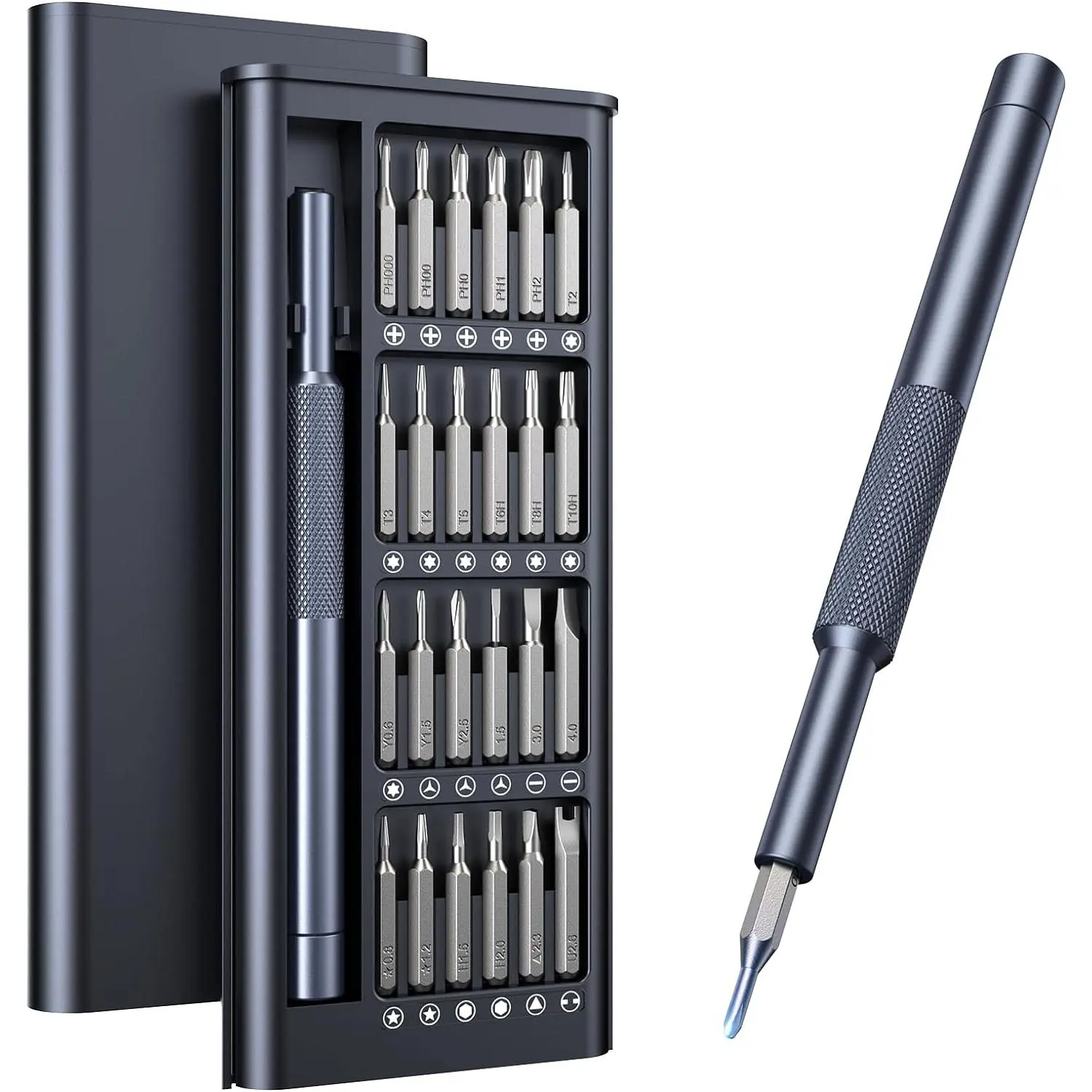 25-in-1 High-Hardness Bearing Screwdriver Set with 24 Bits, Magnetic Tips & Swivel Grip, Mini Hand Repair Tool Kit for Phone Repairs, Eyeglass Fixes