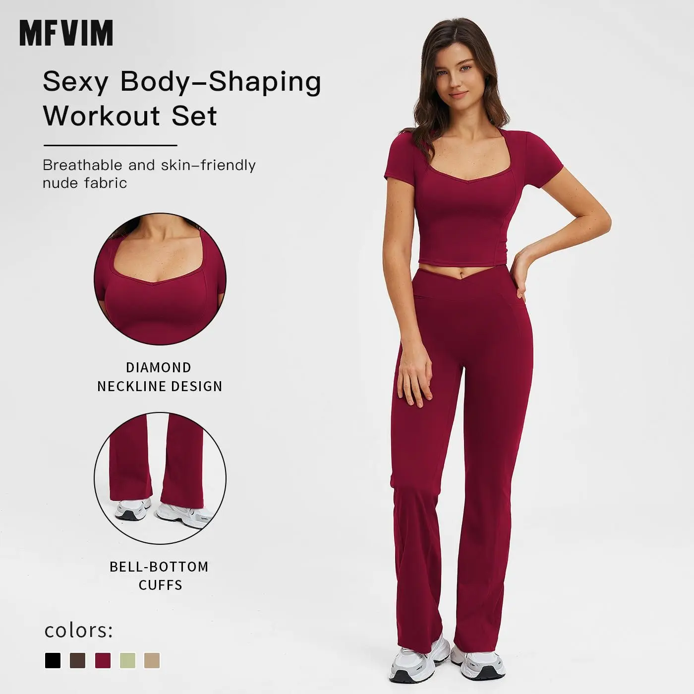 MFVIM Sporty Two-Piece Set Women's Plain Crop Cami Top & Flare Leg Pants Sports Set, Sporty Casual Comfy Breathable Two-Piece Outfits for Yoga Gym Workout Running Gym Workout Clothes,travel essentials,camping essentials