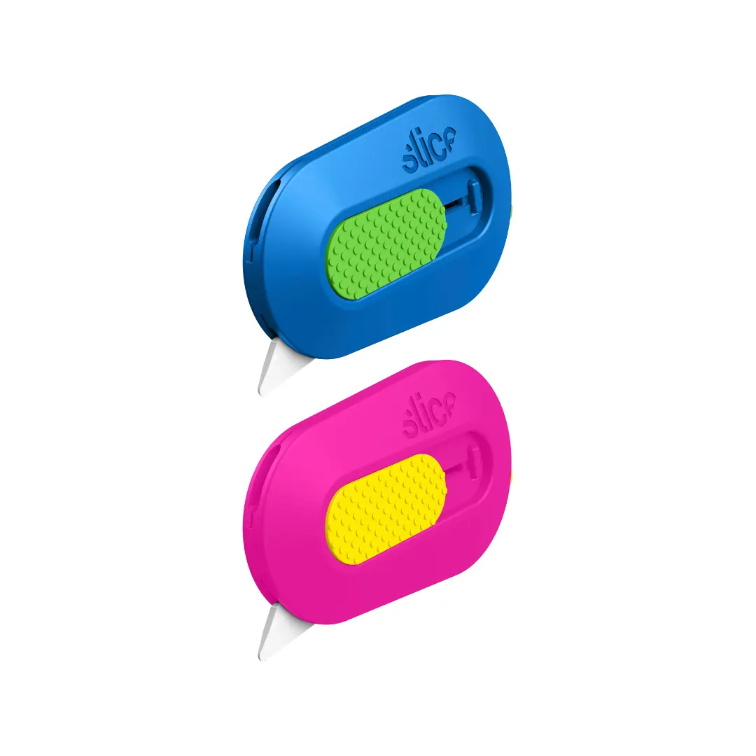 Blue & Fuchsia 2 Pack Magnetic Retractable Mini Cutters with Finger-Friendly Ceramic Blade for Boxes & Mailers