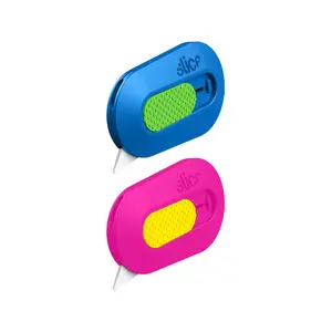 Blue & Fuchsia 2 Pack Magnetic Retractable Mini Cutters with Finger-Friendly Ceramic Blade for Boxes & Mailers