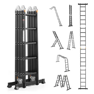 【FathersDayGift】VEVOR Multi-Purpose Folding Ladder,  , 7-in-1 Tall Extension Step Ladder, A Frame 5 Step Telescoping Ladder, 19ft Reach Height Heavy Duty Adjustable Ladder, 330 lbs Capacity for Home Outdoor