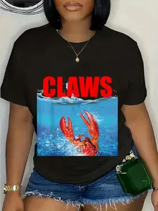 100% Cotton Unisex Funny Claws Lobster Round Neck Short Sleeve T-Shirt Women's Men Graphic Tee