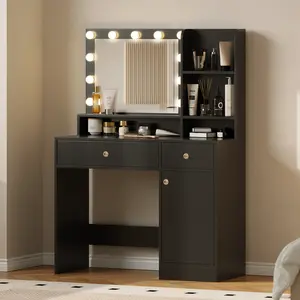 [Summervibes] Makeup Vanity Desk with Mirror&Lights,9 Drawers&6 Storage Shelves,Dressing Table Power Outlet, 3 Color Modes&10 LED Bulbs for Girls Bedroom,Perfect Gift for Her – bedroom essential