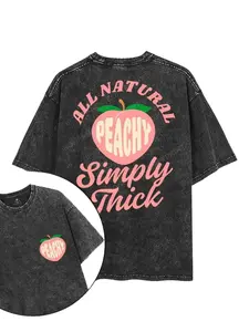 All Natural Peachy Simply Thick Vintage Retro Washed T shirt Oversized Unisex Streetwear Graphic Tee for Men Women Gymer Workout Shirt Fruit Lover Gift