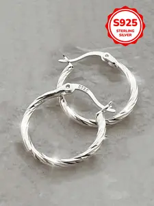 1 Pair Elegant S925 Sterling Silver Hoop Earrings Wedding Anniversary Ear Jewelry for Women Gift Fine Jewelry