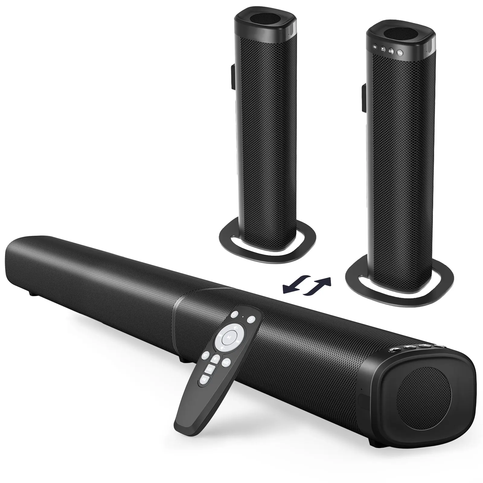 Puriom Sound Bar for Smart TV, 100W Sound Bar with Bluetooth 5.3/ARC/Opt/AUX Connect, 2-in-1 Detachable Home Soundbar, Home Theater Speaker & Bass Effect, for TV/PC/Projectors