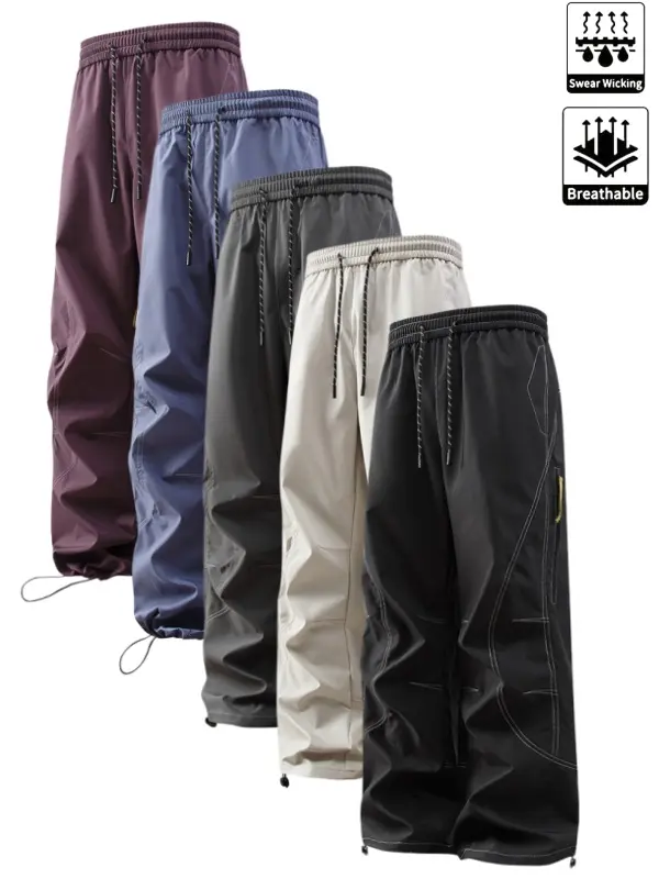 Men's Lightweight Baggy Utility Style Cargo Pants - 2026 New Arrival, 3-Part Ripstop Grid Fabric, Water-Repellent, Windproof, Breathable, Loose Fit, Unisex Activewear for Hiking, Camping, Athletic Sportswear, Plain, Menswear, Ankle Length Men's Pants, Bag