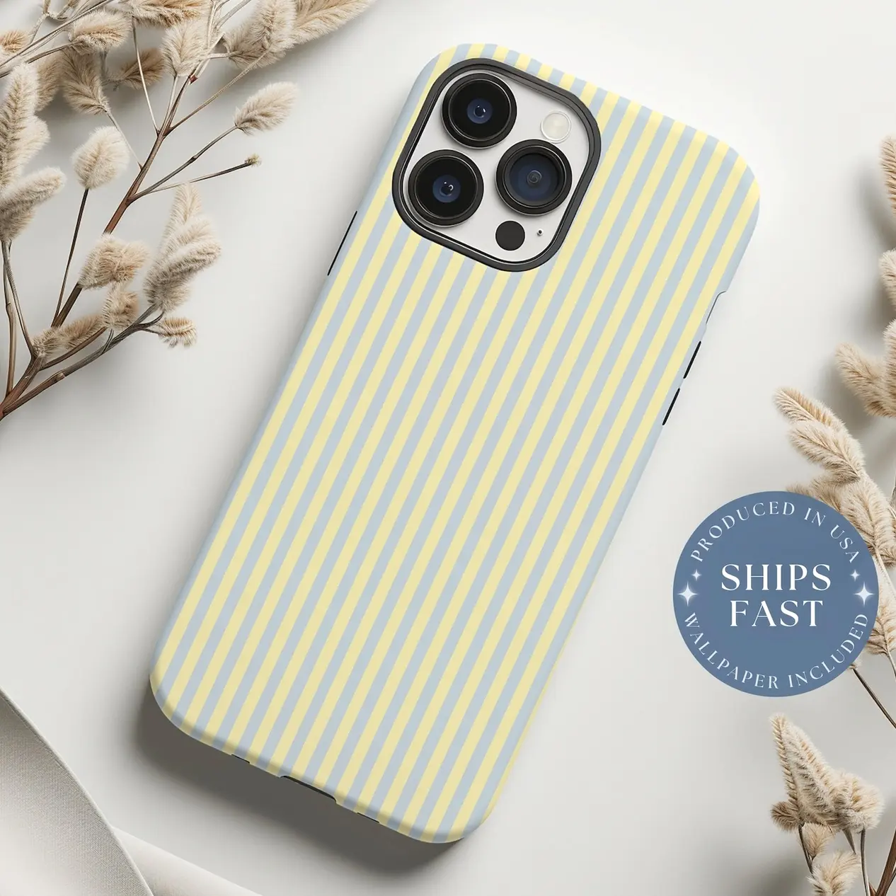 Coastal Phonecase, Yellow Blue Phone Case Summer Phonecases for Girl Beach Phone Case Striped Blue Yellow Case