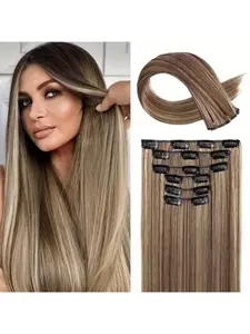 [6pcs Heat Resistant Hairpiece] 6pcs/Set 24inch Straight Hairpiece Synthetic Hairpieces 16 Clips In Ombre Heat Resistant Fiber Women Girl Use Synthetic Hair Extension