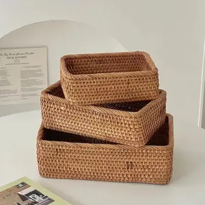 Handwoven Natural Rattan Storage Basket, Light Decorative Home Organizer for Bathroom Kitchen Living Room, Multi-Purpose Fruit Snack Holder
