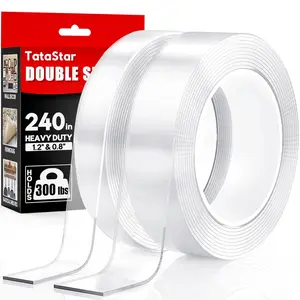 Tatastar Heavy Duty Double Sided Nano Mounting Tape (2 Rolls, 20ft) - Removable, Waterproof, 1.2in & 0.8in Width for Picture Hanging, Wall Decor, Indoor & Outdoor Use