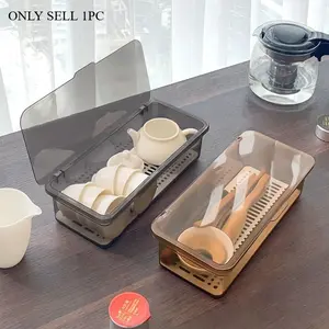 1PCS Tea Set Storage Box Transparent Plastic Desk Storage Box Drawer Organizer Small Things Home Storage Chopstick Storage Box