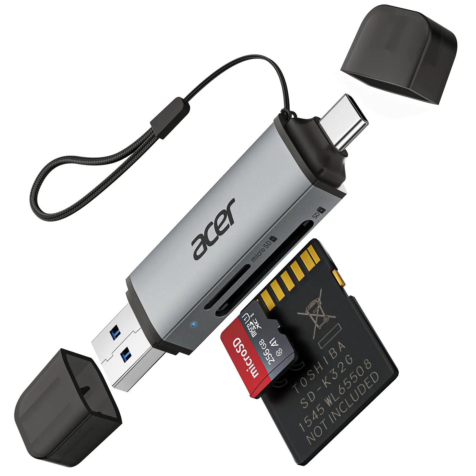 Acer USB C SD Card Reader Dual Slots USB 3.0 Adapter 5Gbps Data Transfer for Laptop PC iPhone16/15 MacBook Pro/Air iPad Pro Android Fast Data Transfer Dual Card Slots Plug and Play Compatibility
