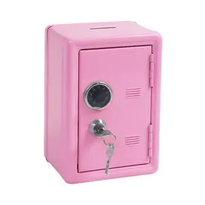 Pink mini safe locker TOY, Piggy Bank, Multi-Purpose Mini Vault with Key & Combination Lock – Compact Storage for Kids, Home Essentials, and Jewelry Treasures