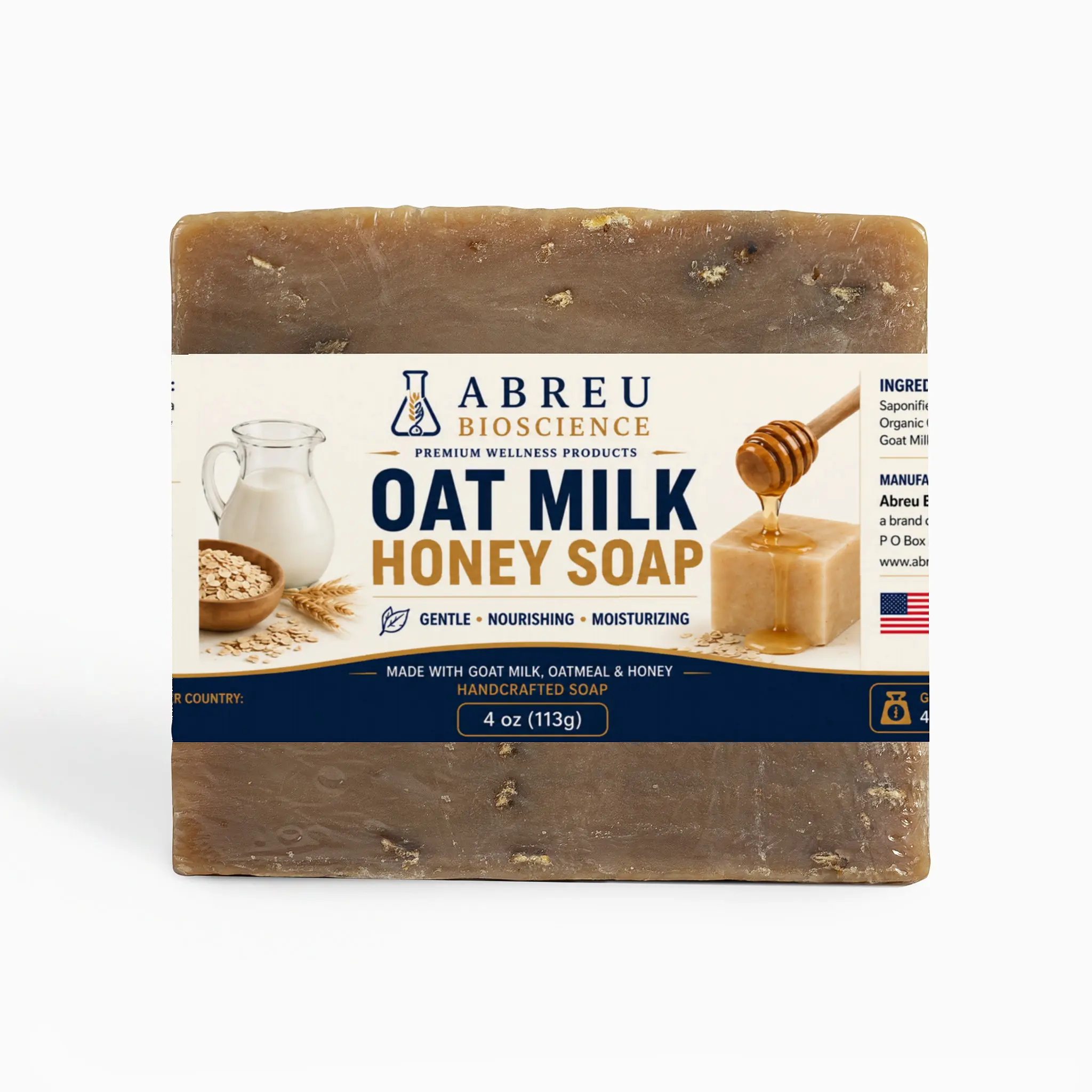 Abreu BioScience Oat Milk Honey Soap: Hand Made Soap, Honey Soap, Oat Milk Soap, Goat Milk Soap