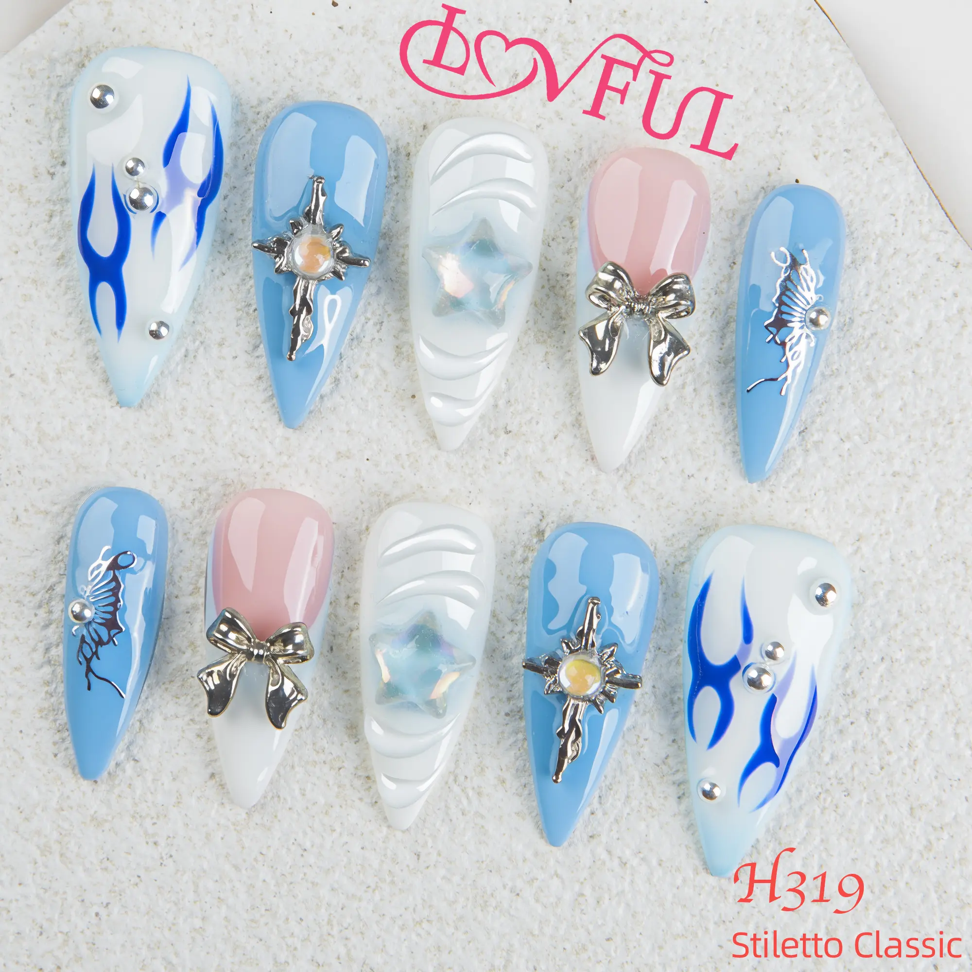 Lovful | Stiletto Classic Regular Length 1.3'' Timeless Handmade Acrylic Press On Nails #DealsForYouDays | 10PCS Reusable, Salon Quality,Link 1 H31-H374