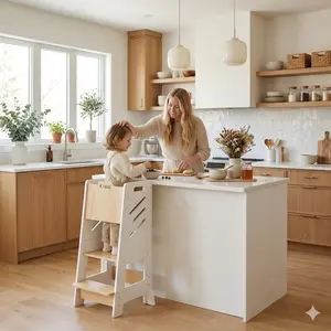 Montessori Toddler Tower (White) - 3-Level Adjustable Kids Step Stool, Perfect Island Counter Height Kitchen Helper
