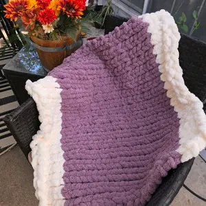Hand Crochet Junky Small Blanket made with Chenille Yarn