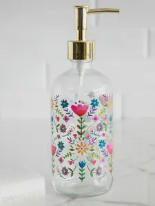 Floral Border Glass Soap Dispenser