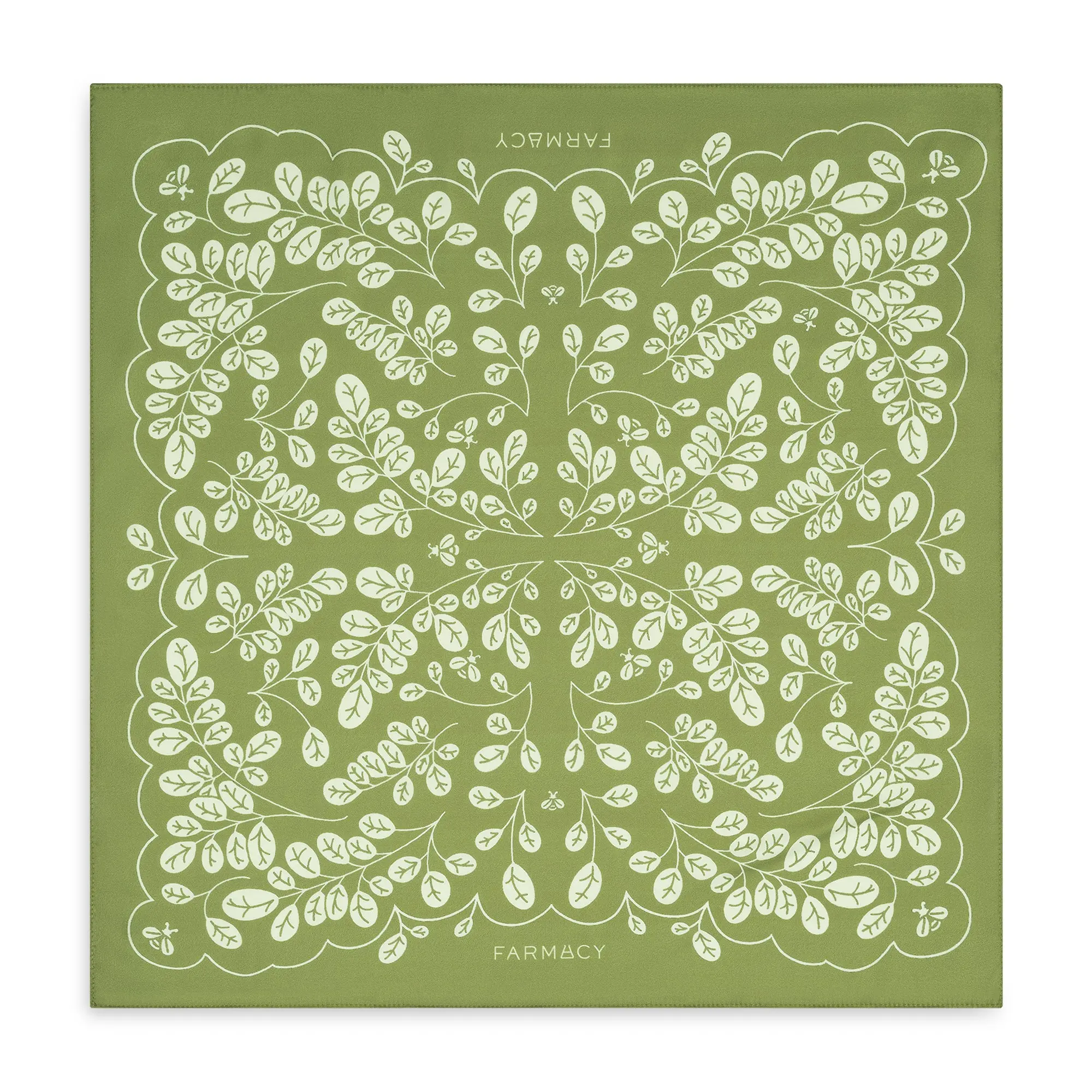 Farmacy Beauty Moringa Bandana Head Wrap, 21-Inch Silky Satin Fabric Hair Holder and Neck Scarf for Accessorizing, Self Care Products, Plants, 21” L X 21” W, Custom Illustration