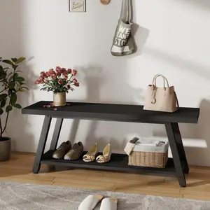 47" Rustic Wood Indoor Storage Bench - Modern Farmhouse Multi-Functional Dual-Use Space-Saving Furniture-Style Bench with 2-Tier Storage, 440Lb Capacity, Simple Assembly for Entryway/Bedroom End of Bed summergarden, Dual-Use Storage Benches, Indoor Storag