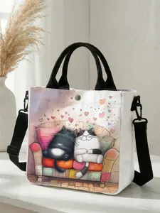 1 piece of 2D printed fashion crossbody bag with snuggling cat pattern, adjustable shoulder strap + snap closure, Crossbody Shoulder Bags | Students/Office workers/Out and about | A street-ready essential that combines style and practicality